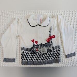 Vintage Cat Bow Hearts Geometric Checkered Knit Sweater Girls Size 4T 80s Retro